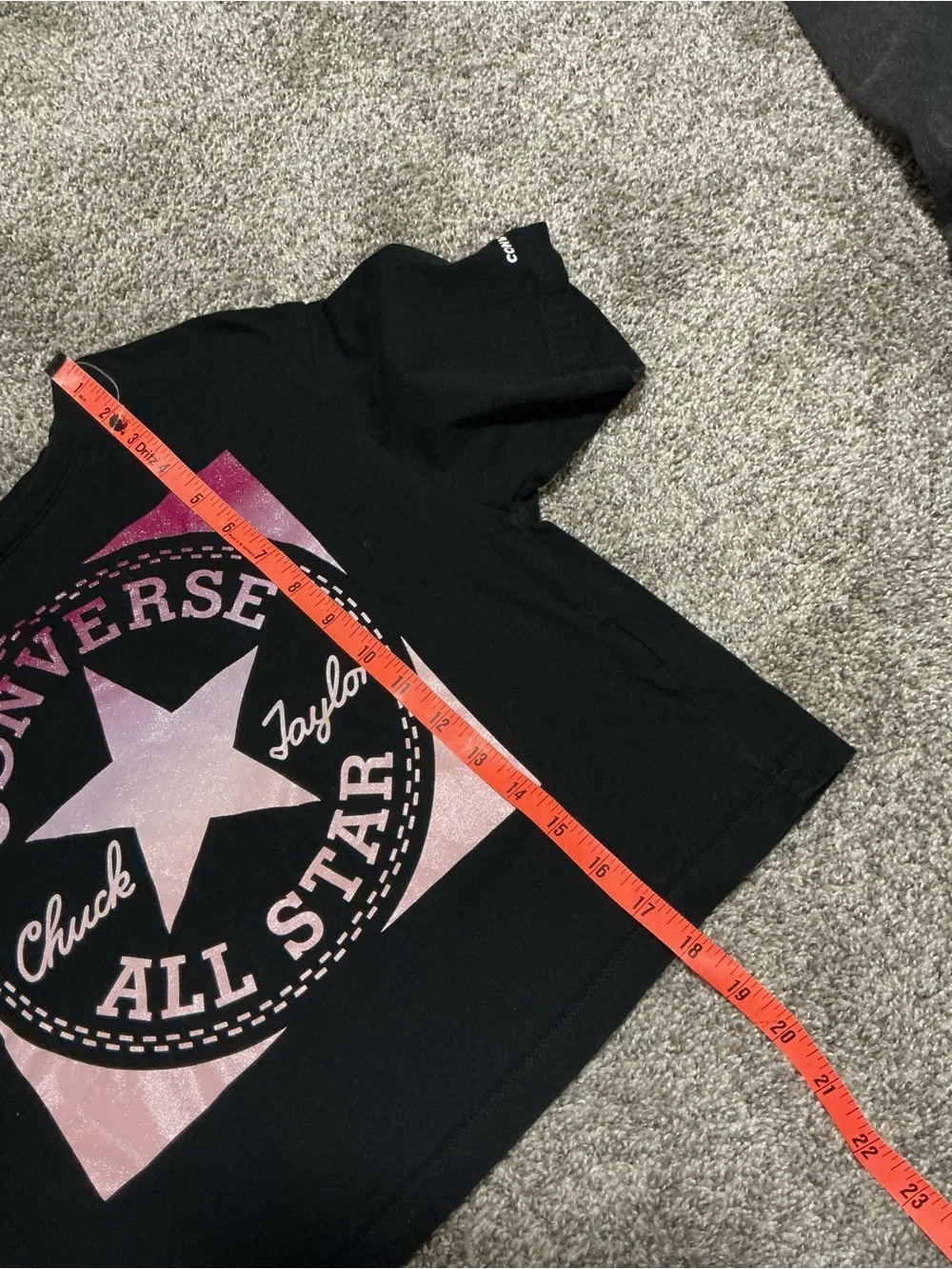 Converse Black Crop Tee with Pink Gradient All Star Logo